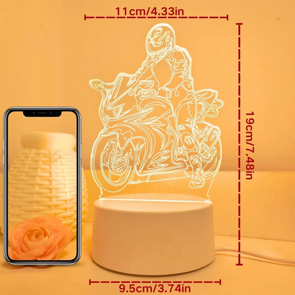 USB powered 3D motorcycle creative night light, home decoration living room bedroom decoration light, holiday gift light