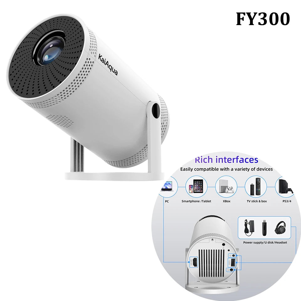 2025 4K HD Portable Projector 260 ANSI Lumens 5G WiFi Bluetooth Support 1080P Home Cinema Theater Movie Mini Projectors FY300