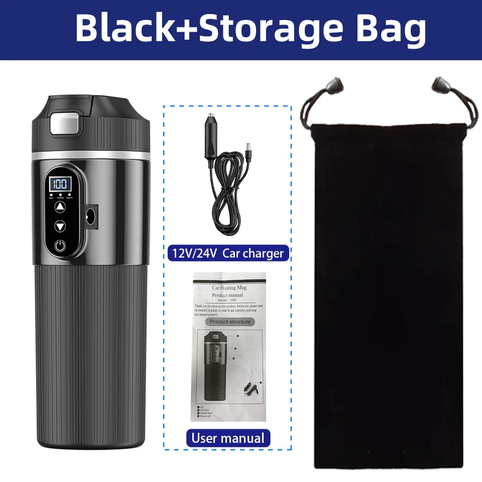 12V/24V 500ML Electric Heating Cup Kettle 304Stainless Steel Water Heater Bottle Auto Shut Off Fast Boiling Cup For Travel Car