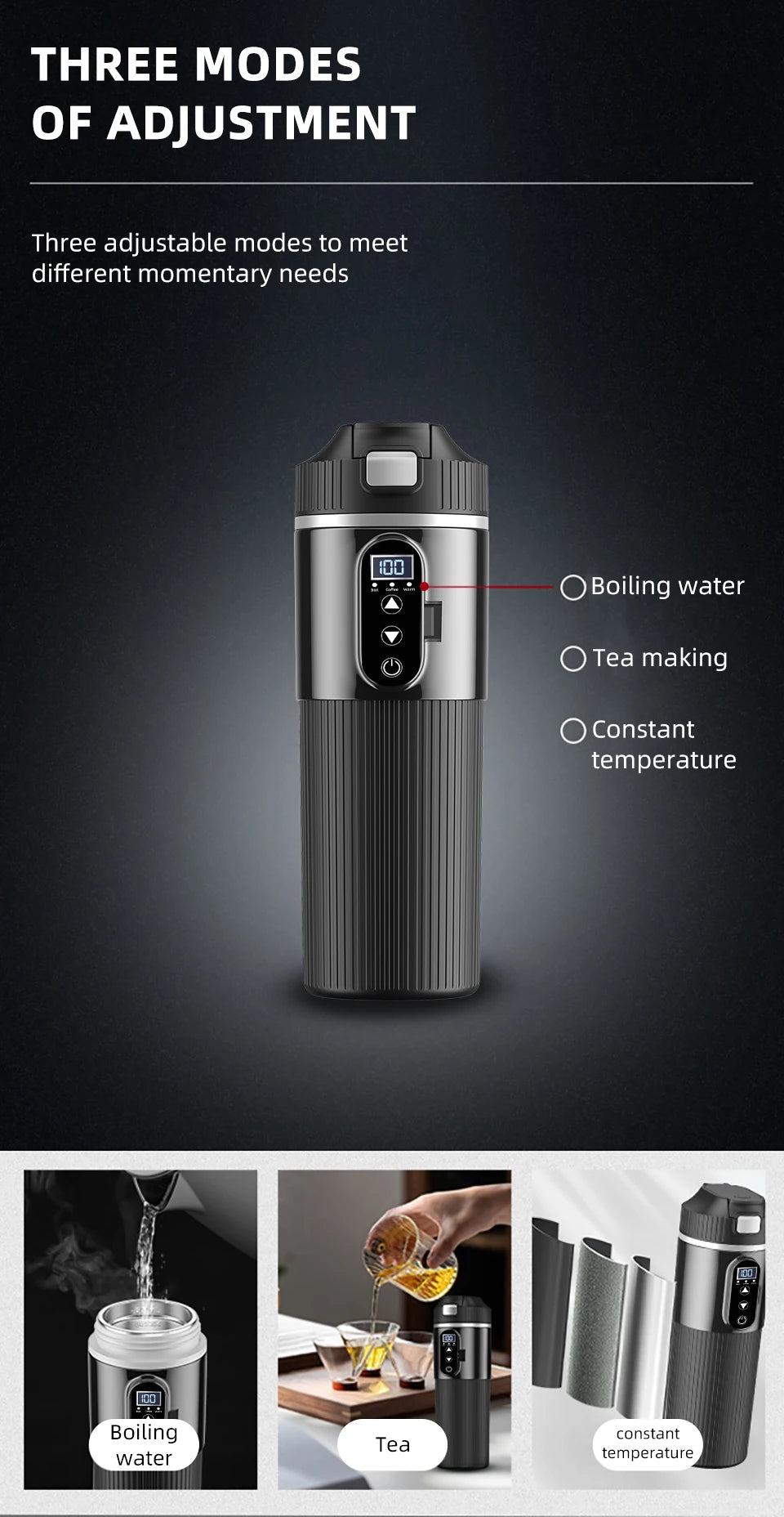 12V/24V 500ML Electric Heating Cup Kettle 304Stainless Steel Water Heater Bottle Auto Shut Off Fast Boiling Cup For Travel Car