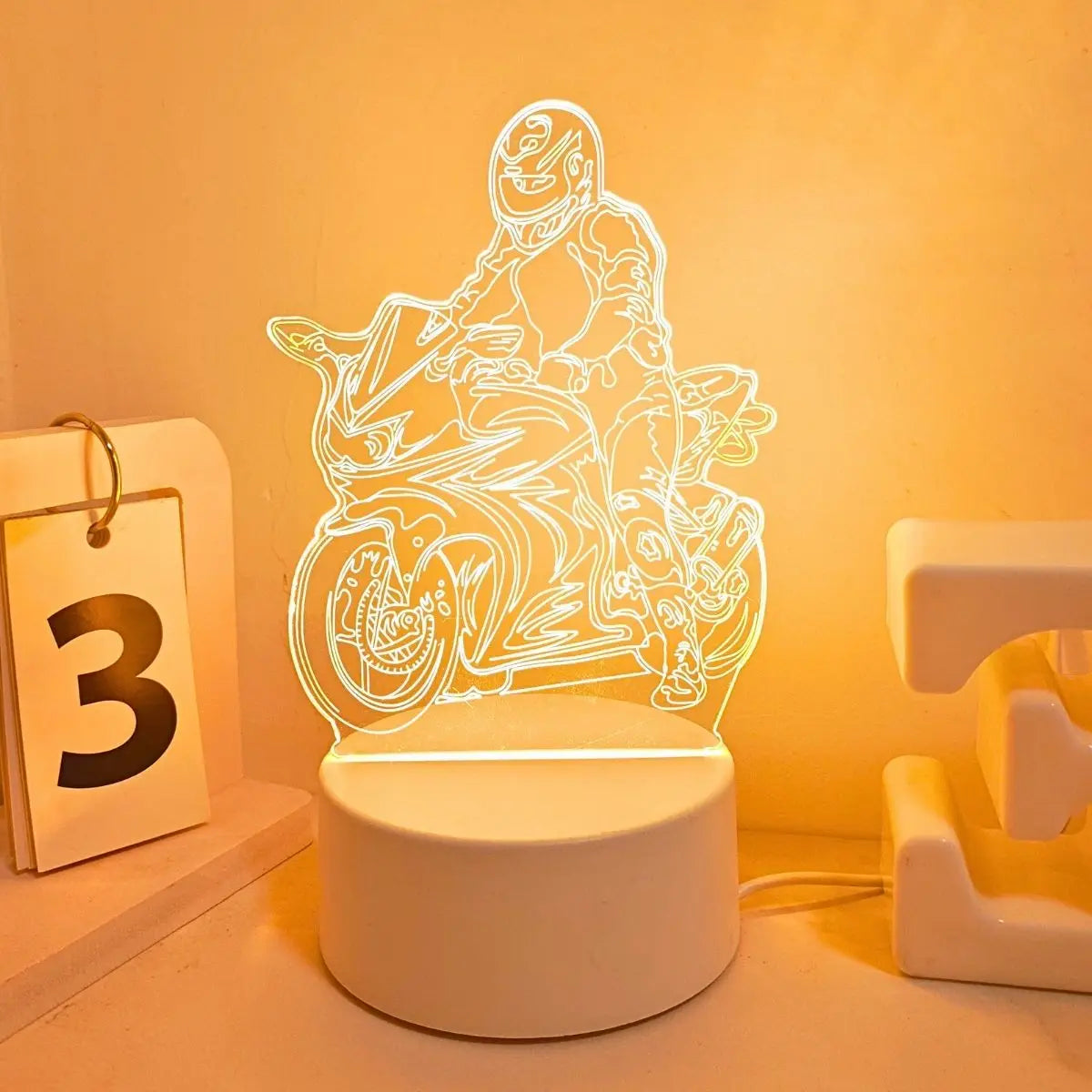 USB powered 3D motorcycle creative night light, home decoration living room bedroom decoration light, holiday gift light