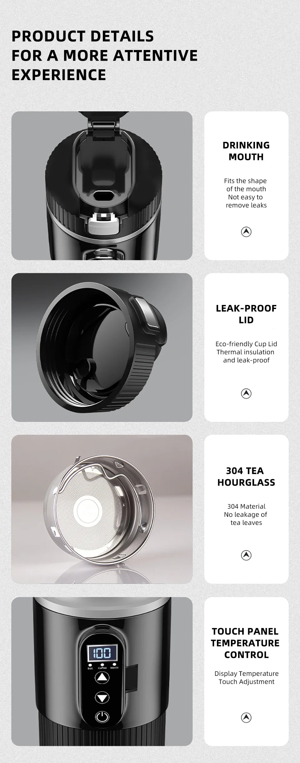 12V/24V 500ML Electric Heating Cup Kettle 304Stainless Steel Water Heater Bottle Auto Shut Off Fast Boiling Cup For Travel Car