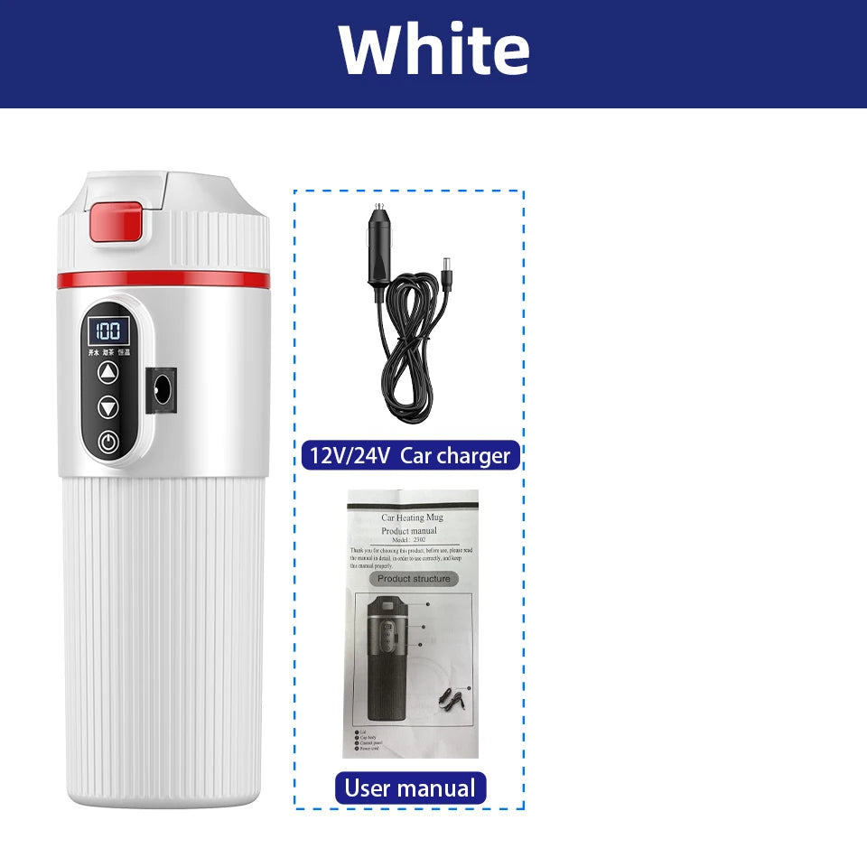 12V/24V 500ML Electric Heating Cup Kettle 304Stainless Steel Water Heater Bottle Auto Shut Off Fast Boiling Cup For Travel Car