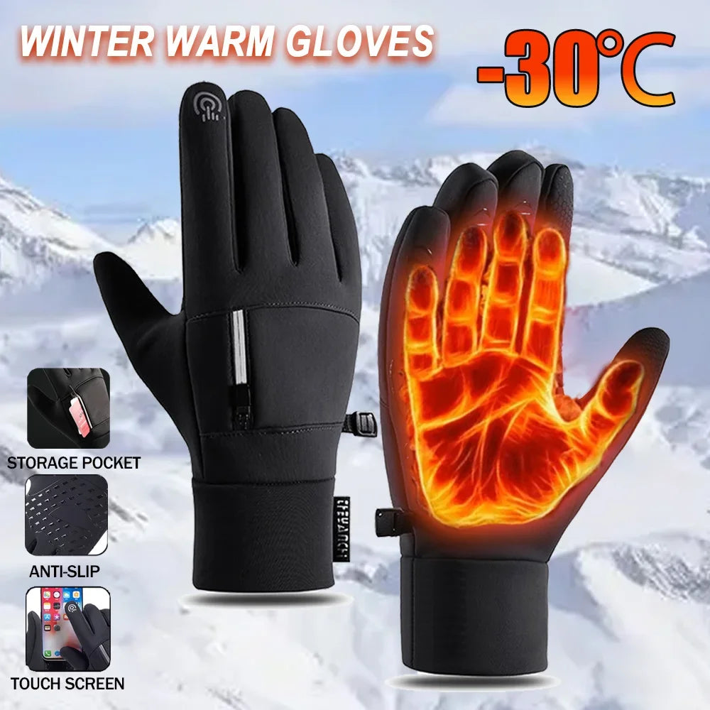 Winter Fashion Warm Cycling Gloves with Storage Pockets Windproof Waterproof Touch Screen Gloves Men Gifts Choice