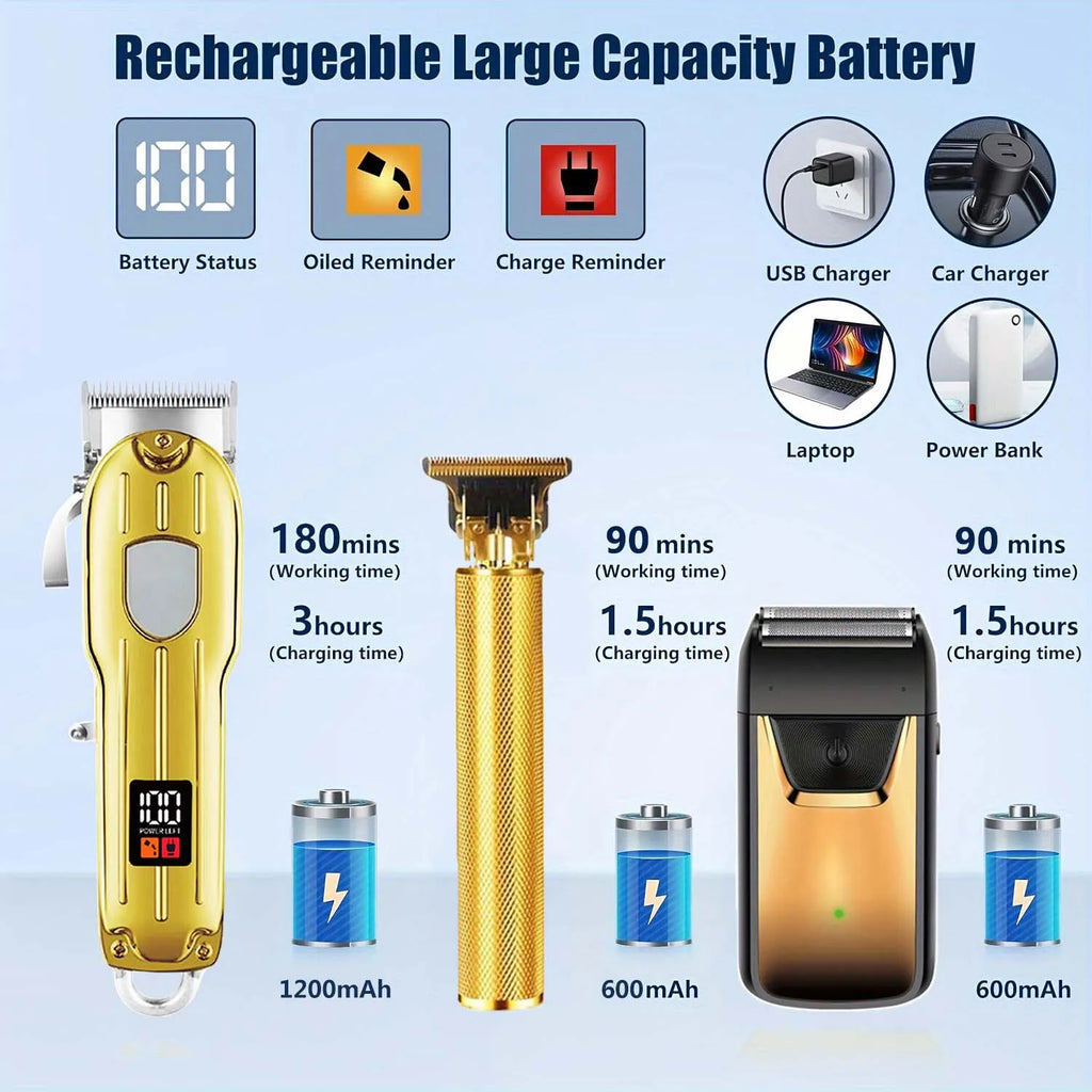 Professional Hair Clipper and Trimmer Set Men Electric Razor Shavers Beard Trimmer Rechargeable Barber Clippers Haircut Kit