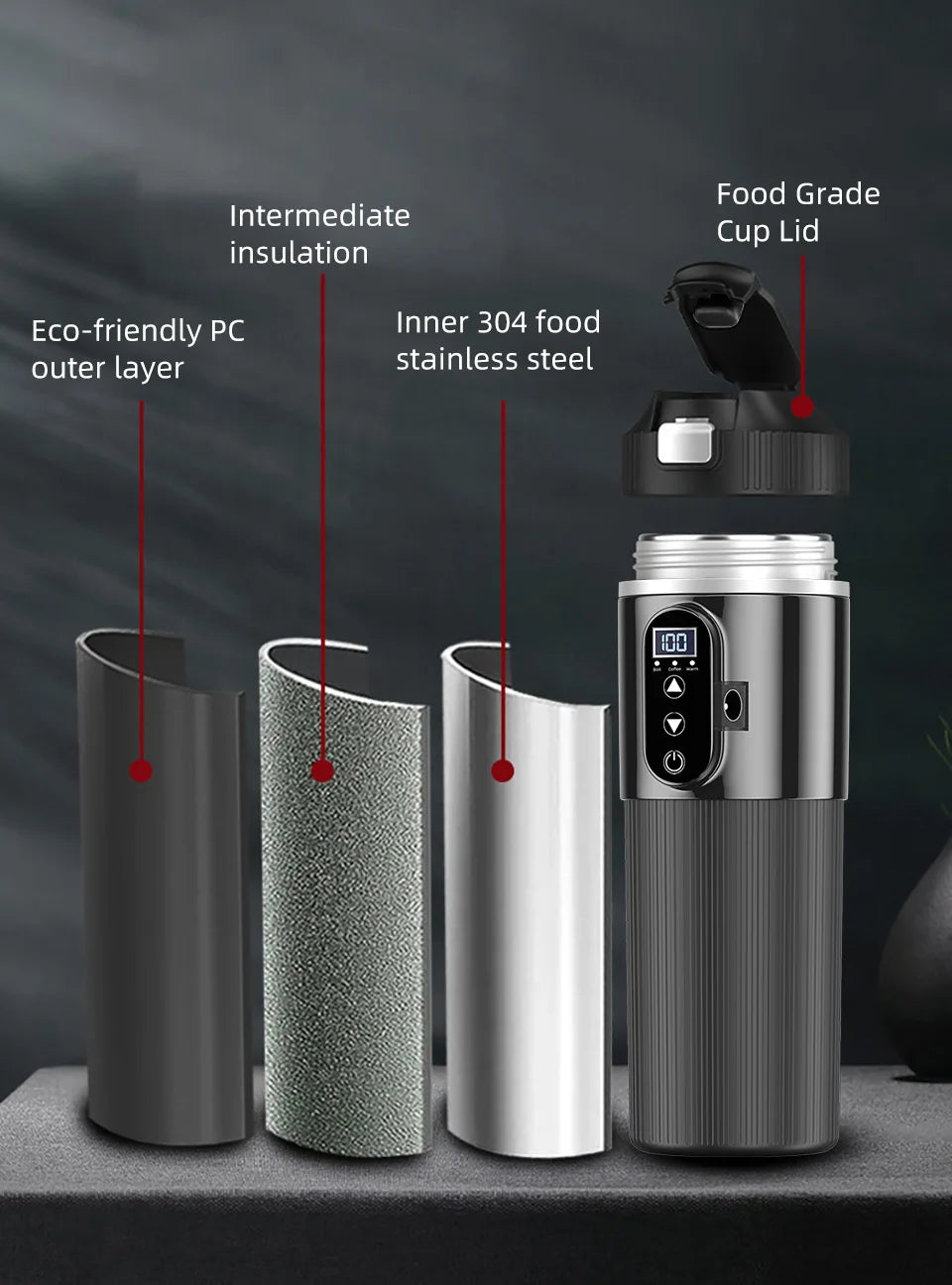 12V/24V 500ML Electric Heating Cup Kettle 304Stainless Steel Water Heater Bottle Auto Shut Off Fast Boiling Cup For Travel Car