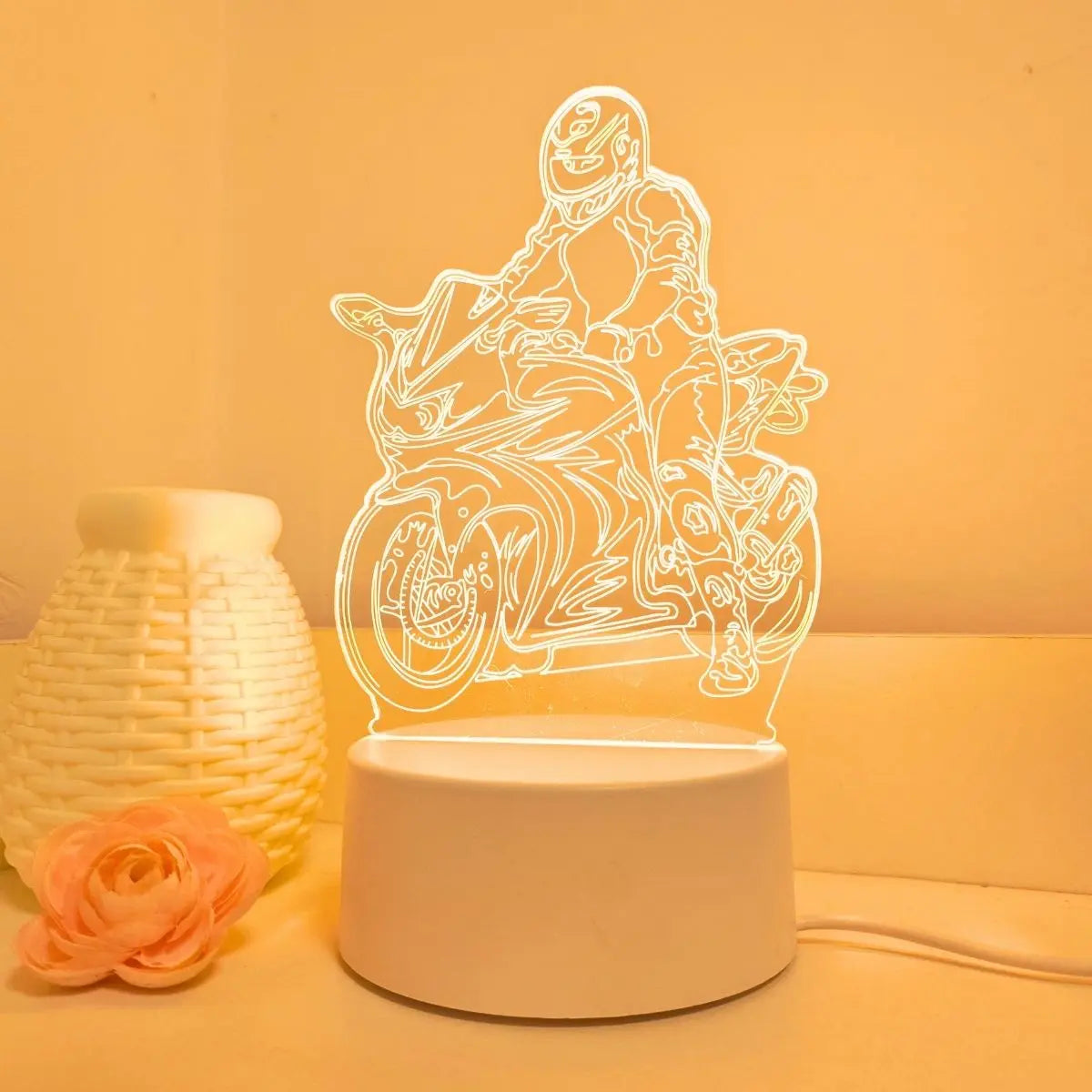 USB powered 3D motorcycle creative night light, home decoration living room bedroom decoration light, holiday gift light