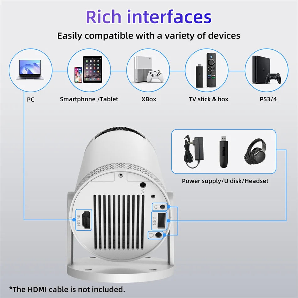 2025 4K HD Portable Projector 260 ANSI Lumens 5G WiFi Bluetooth Support 1080P Home Cinema Theater Movie Mini Projectors FY300