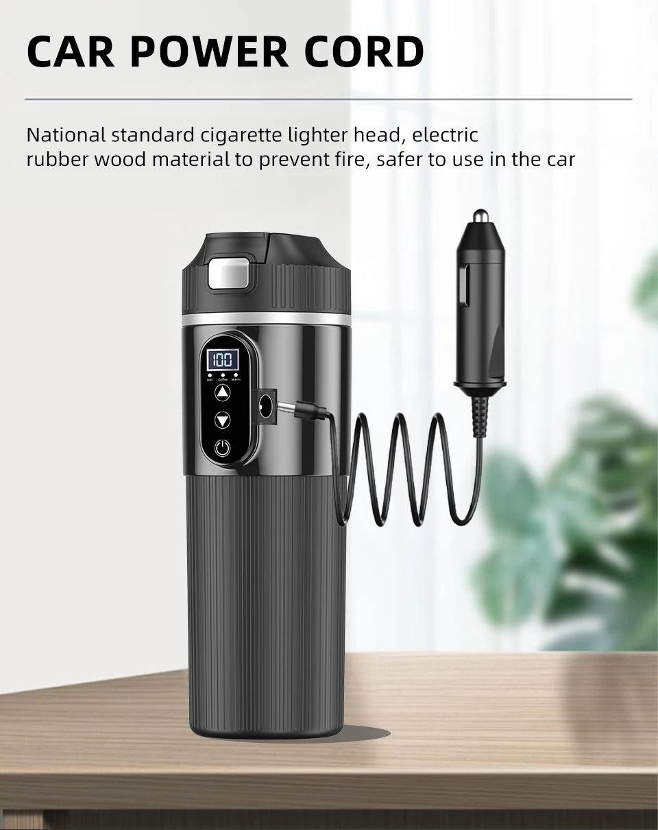 12V/24V 500ML Electric Heating Cup Kettle 304Stainless Steel Water Heater Bottle Auto Shut Off Fast Boiling Cup For Travel Car