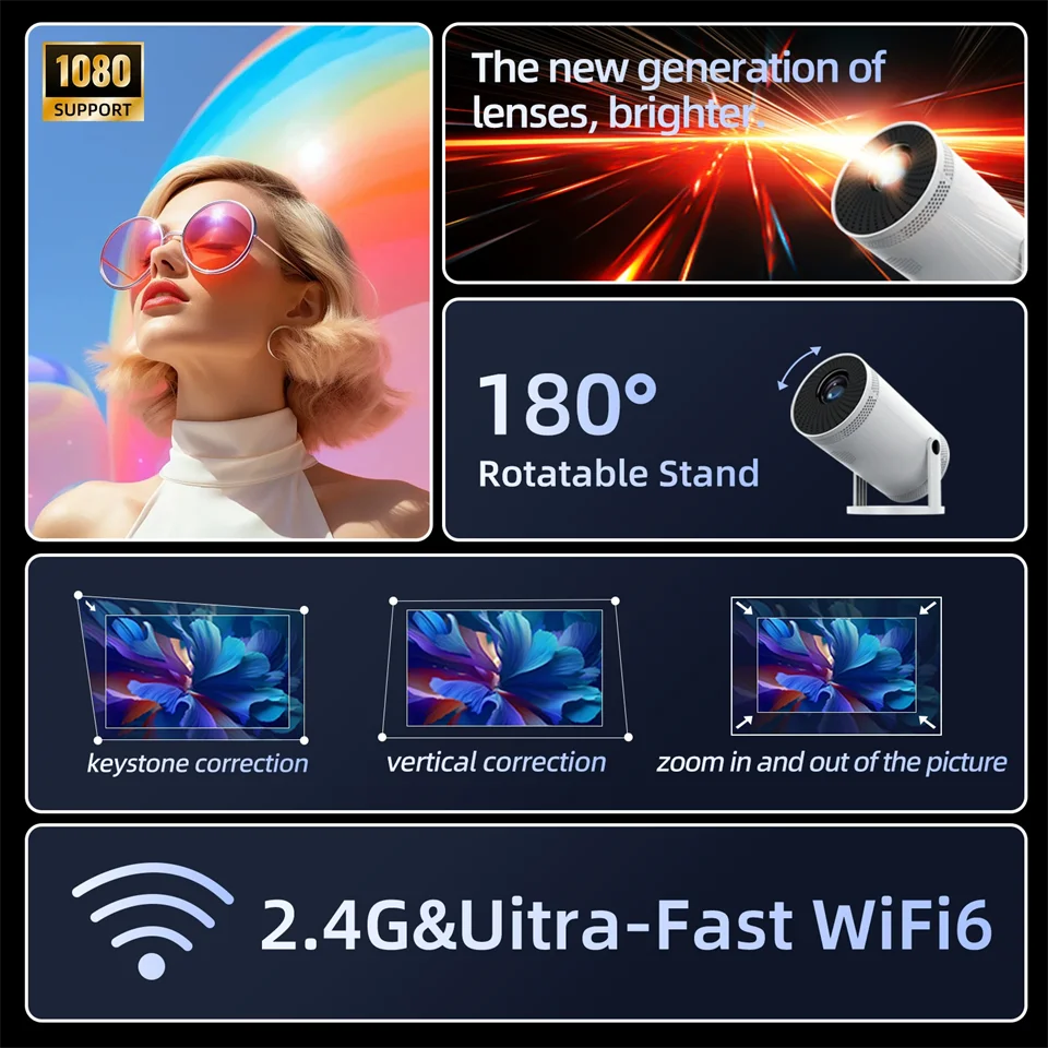 2025 4K HD Portable Projector 260 ANSI Lumens 5G WiFi Bluetooth Support 1080P Home Cinema Theater Movie Mini Projectors FY300